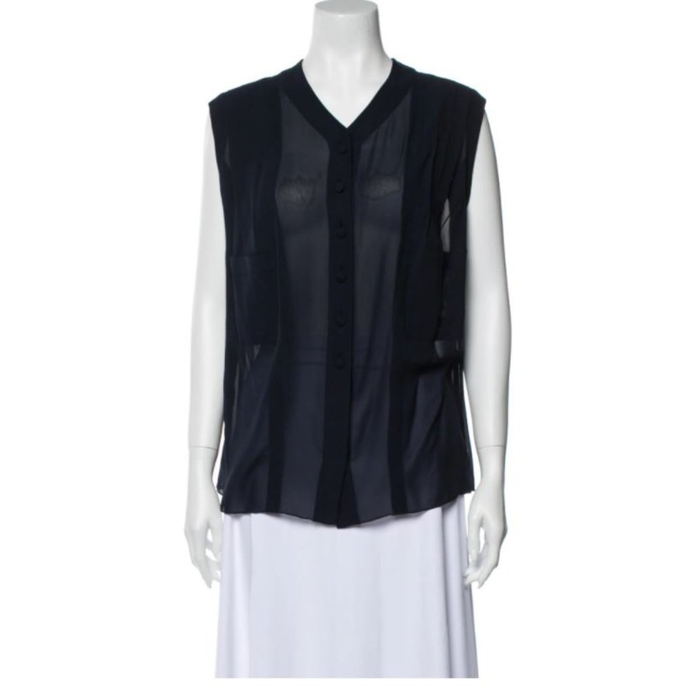 CHANEL V-Neck Sleeveless Button-Up Top